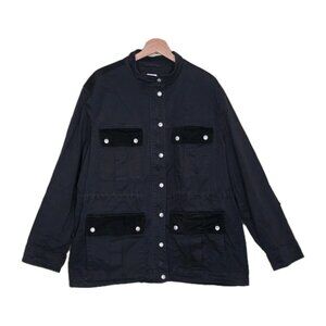 Gap Chore Jacket Womens XXL Black LS Zip Snaps Velvet Panels Floral Whimsigoth